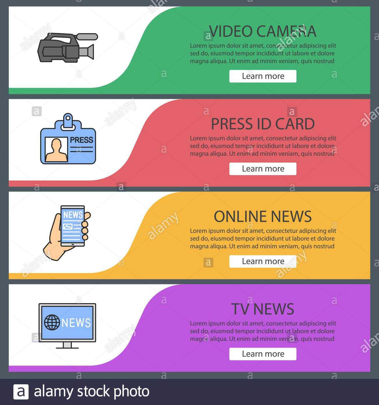 Mass Media Web Banner Templates Set. Video Camera, Press Id With Regard To Media Id Card Templates