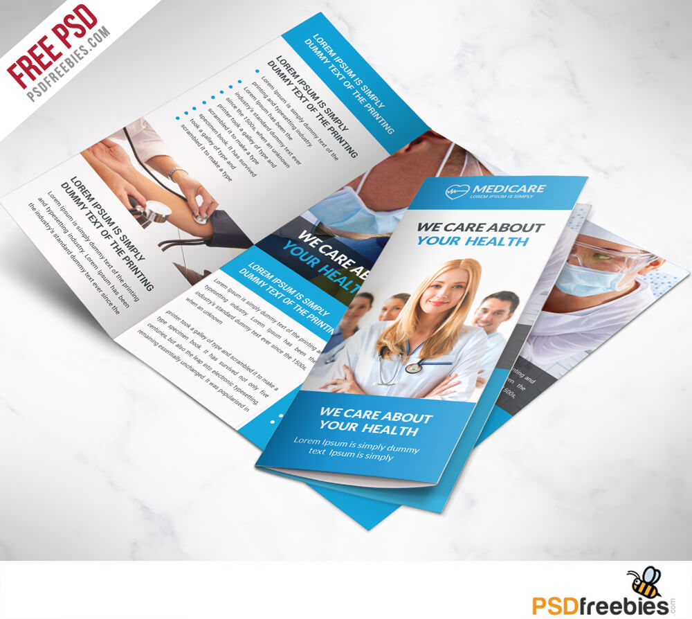 Medical Care And Hospital Trifold Brochure Template Free Psd Intended For 3 Fold Brochure Template Free Download