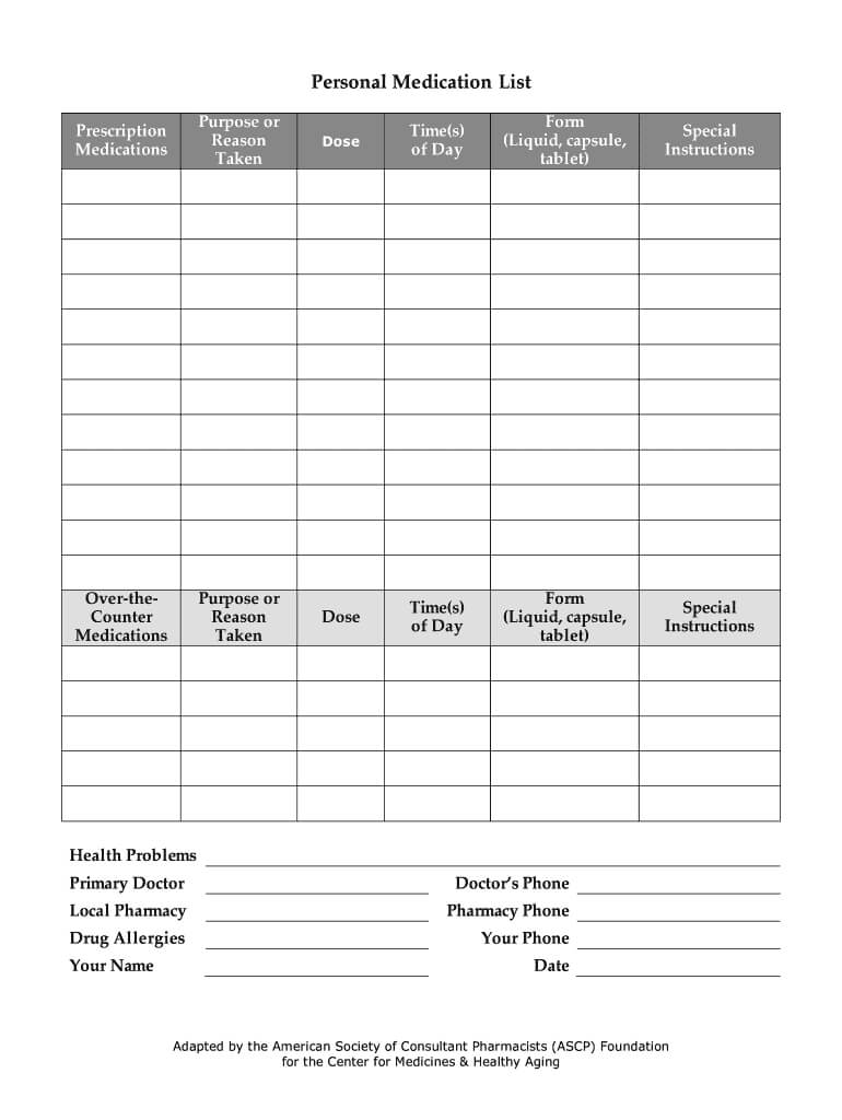 Medication List Form – Zimer.bwong.co Inside Blank Medication List Templates