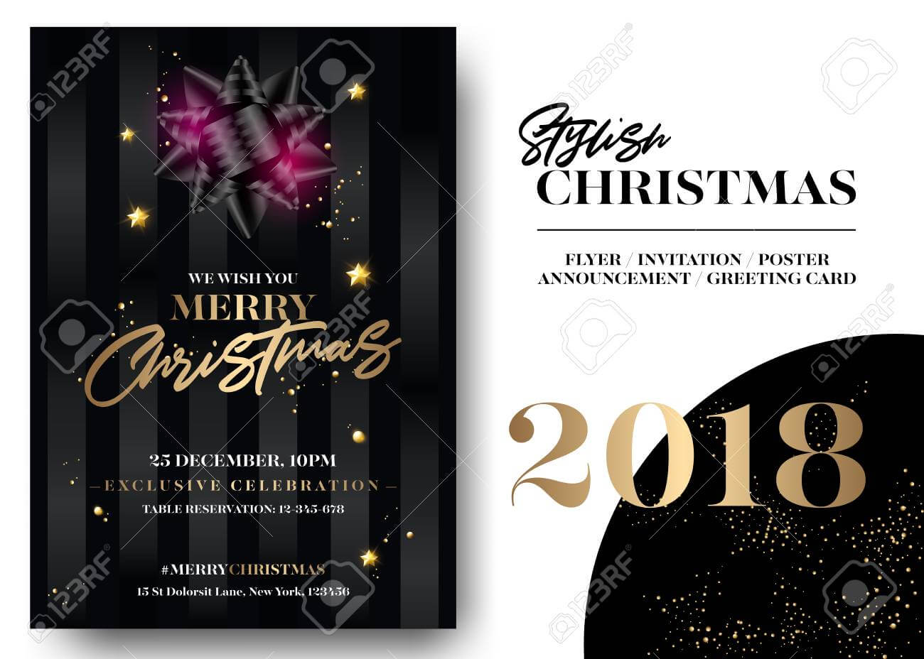 Merry Christmas Greeting Card Template. Vector Elegant Black.. For Table Reservation Card Template