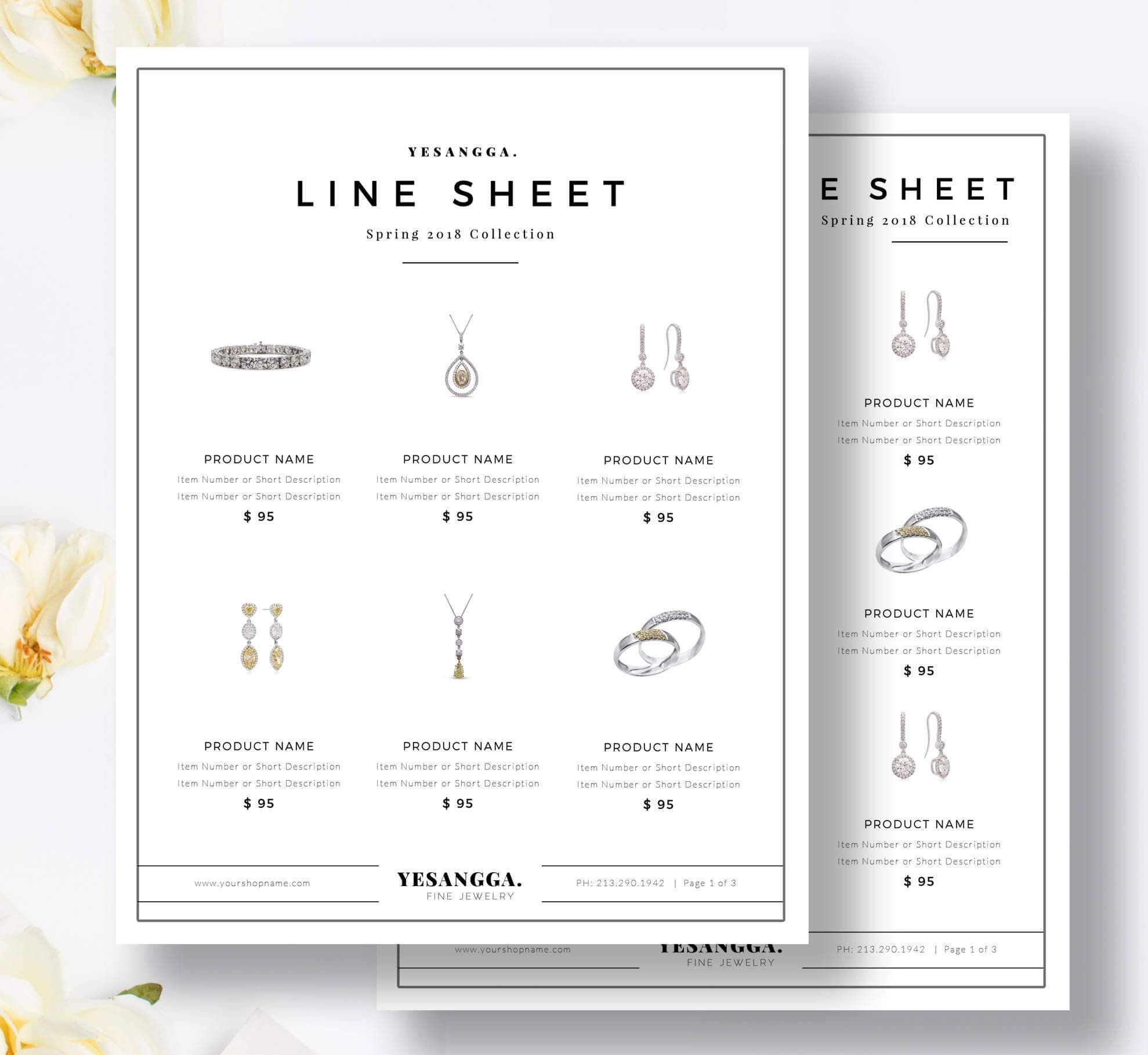 Minimalist Line Sheet Template, Wholesale Catalog, 4 Layouts Inside Product Line Card Template Word