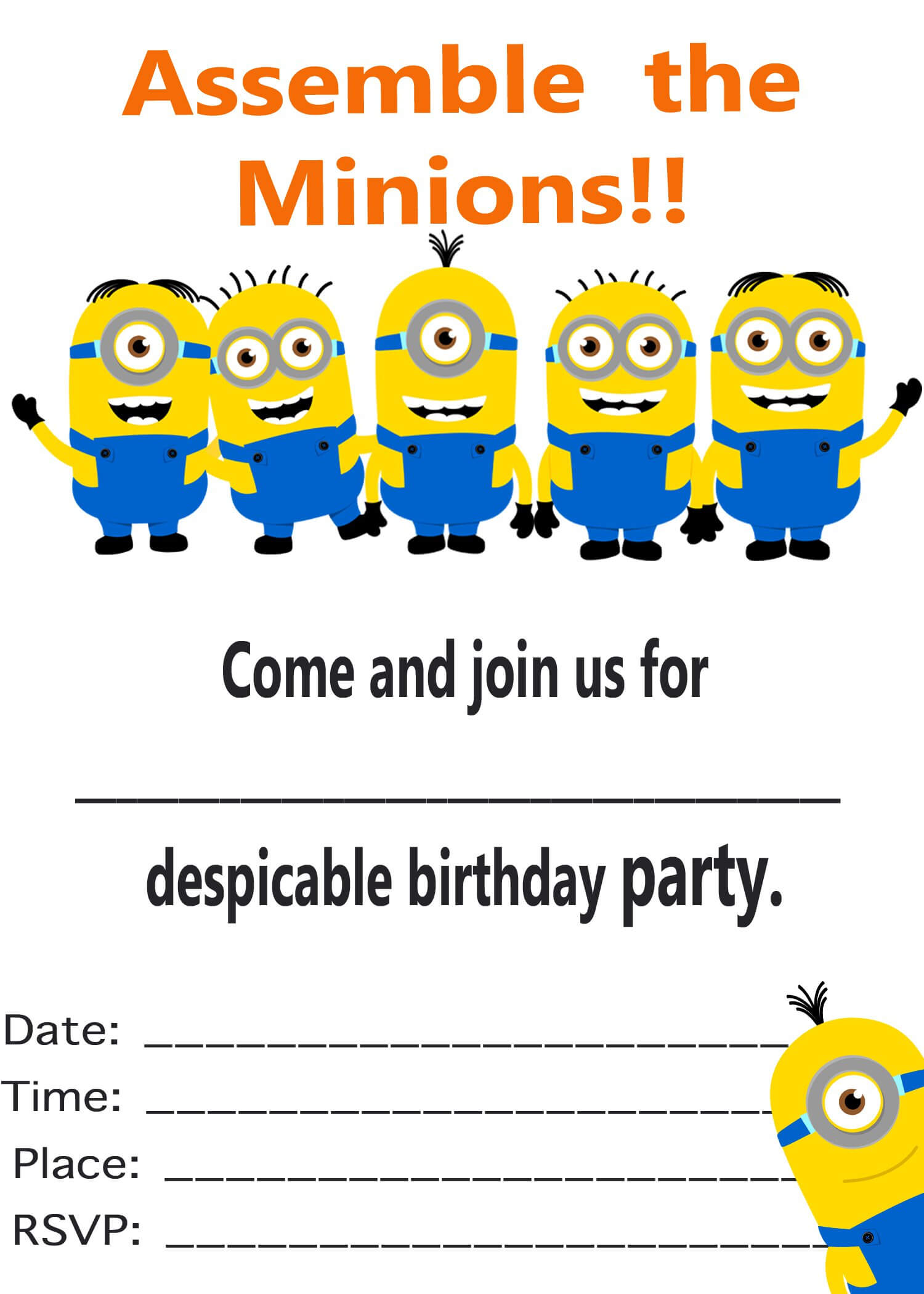Minion Birthday Invitations : Minion Birthday Invitations Pertaining To Minion Card Template