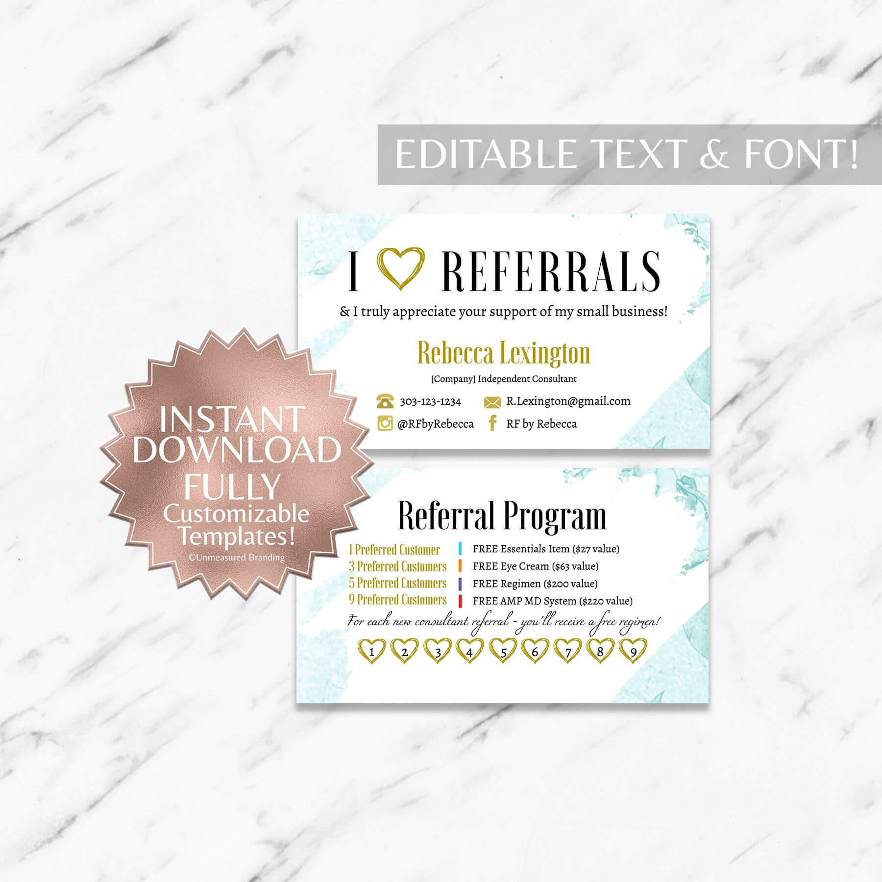 Mint Floral Rodan And Fields Referral Card Instant Download In Referral Card Template