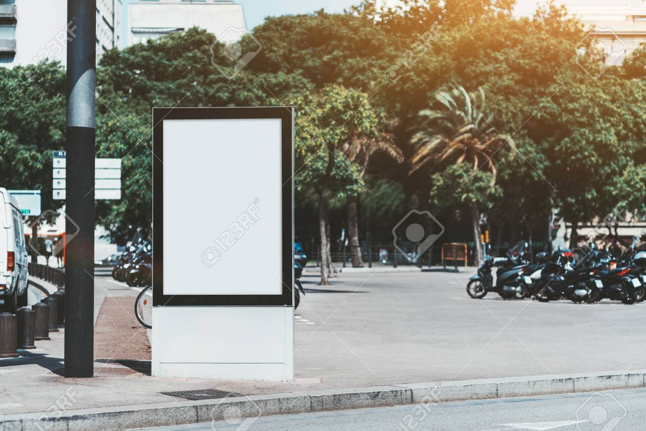 Mockup Of The Blank Information Poster In Urban Settings; An.. For Street Banner Template