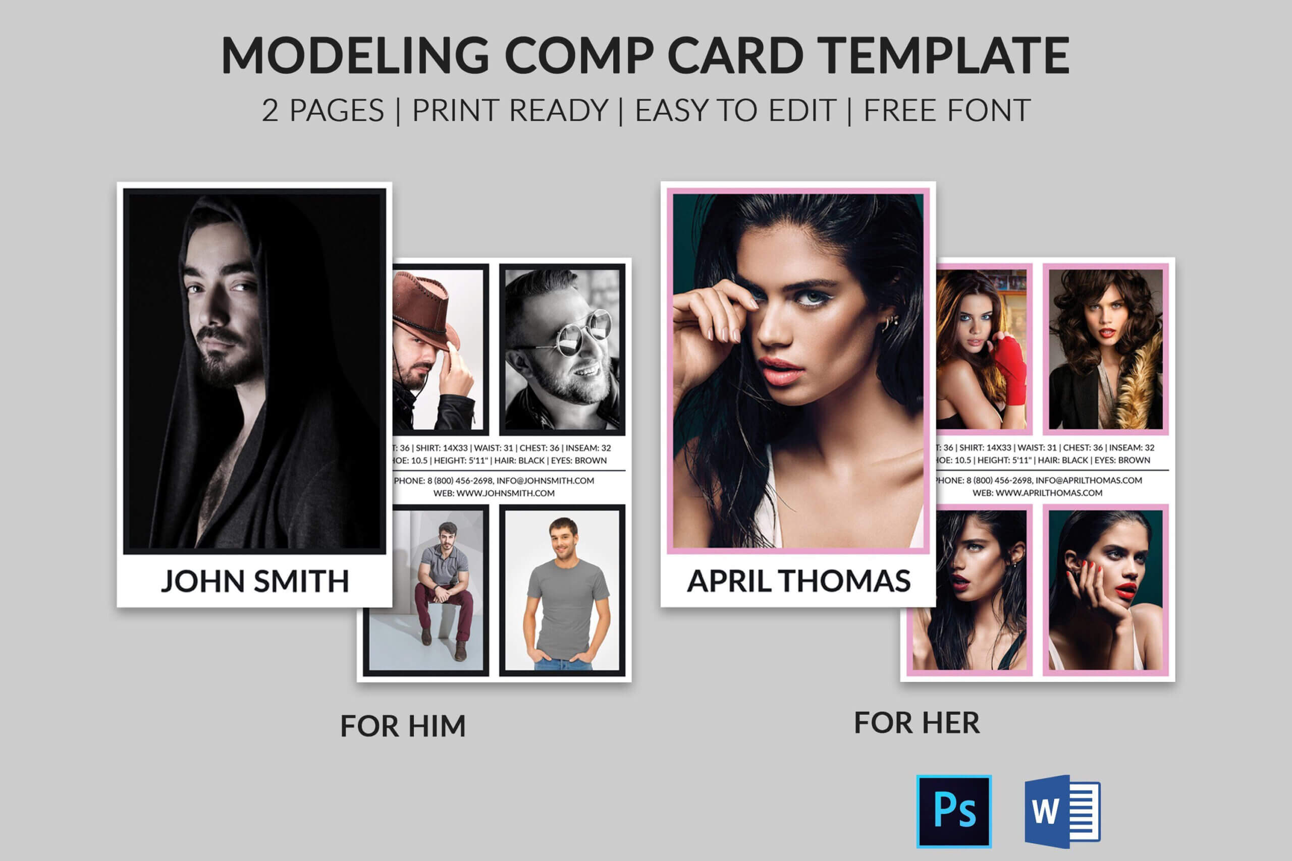 Modeling Comp Card | Model Agency Zed Card | Photoshop & Ms Throughout Zed Card Template Free