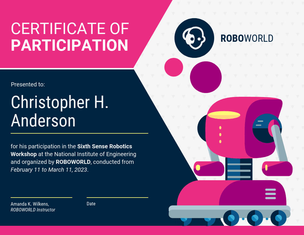 Modern Certificate Of Participation Template Inside Certificate Of Participation In Workshop Template