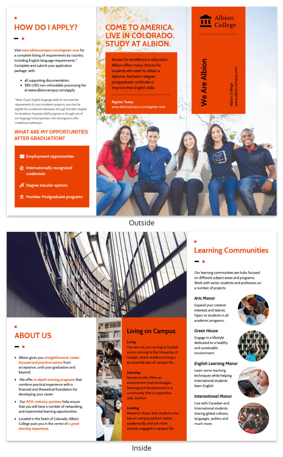Modern Orange College Tri Fold Brochure Template Pertaining To Student Brochure Template