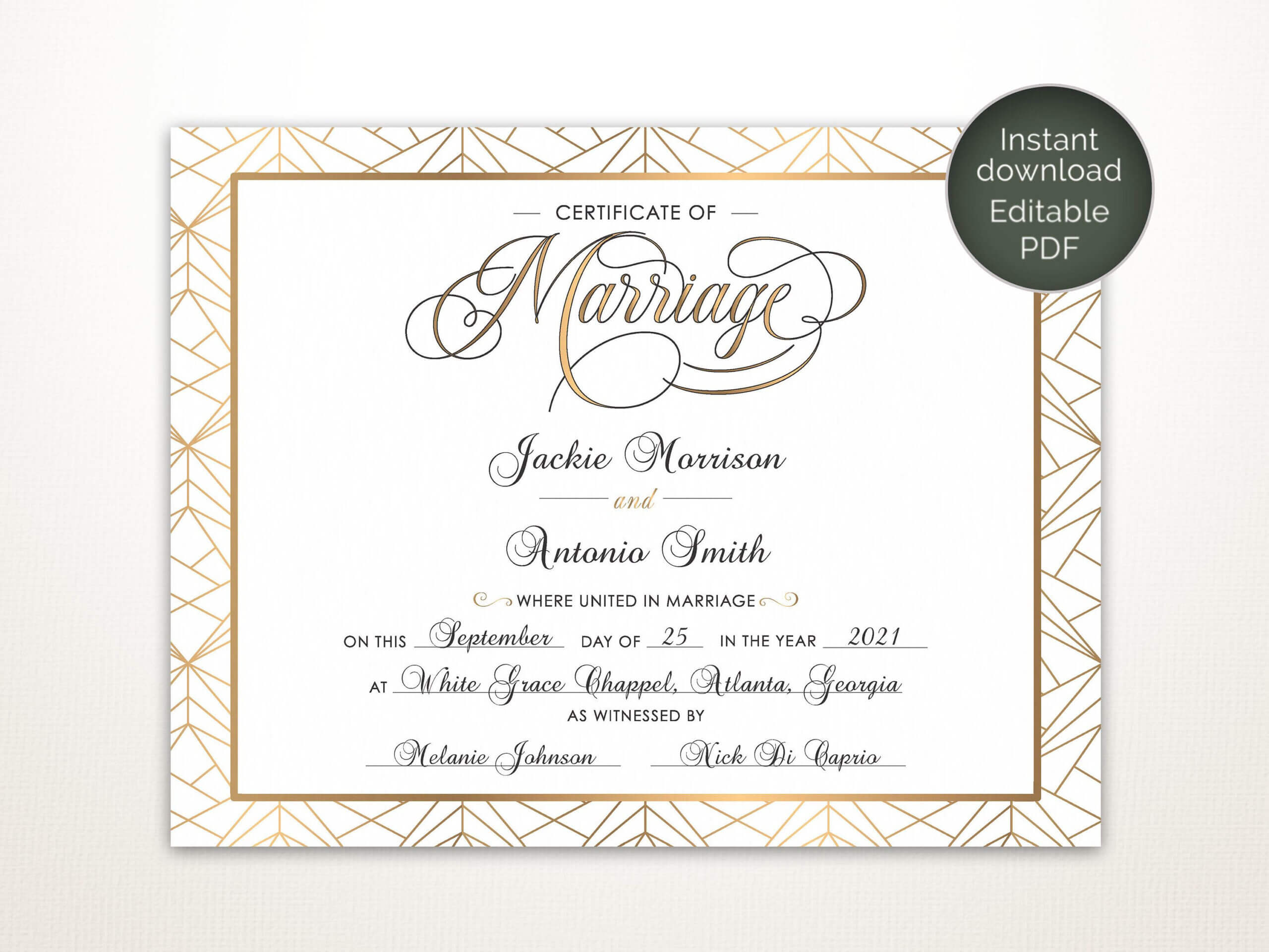Modern Wedding Certificate, Printable Certificate Of With Certificate Of Marriage Template