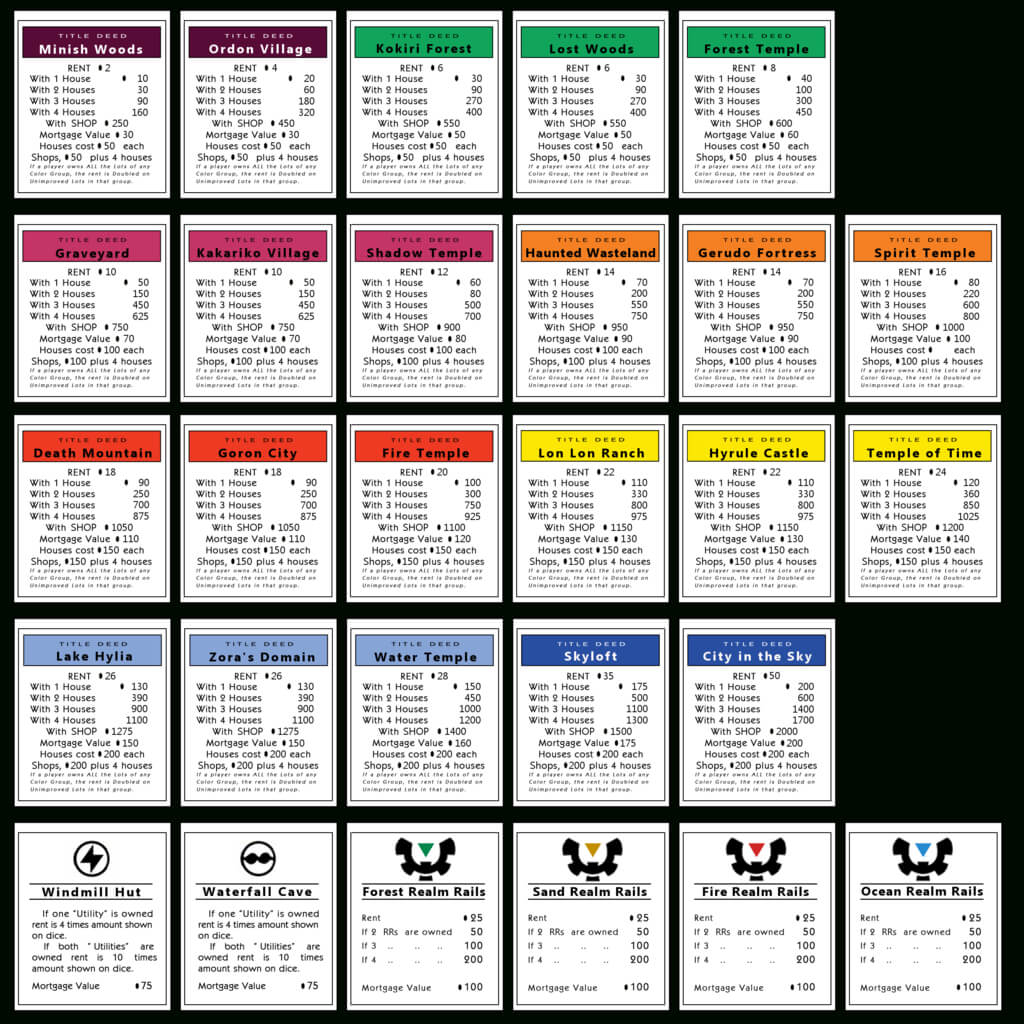 Monopoly Properties Zelda| Monopoly Game, Monopoly Cards Pertaining To Monopoly Property Cards Template