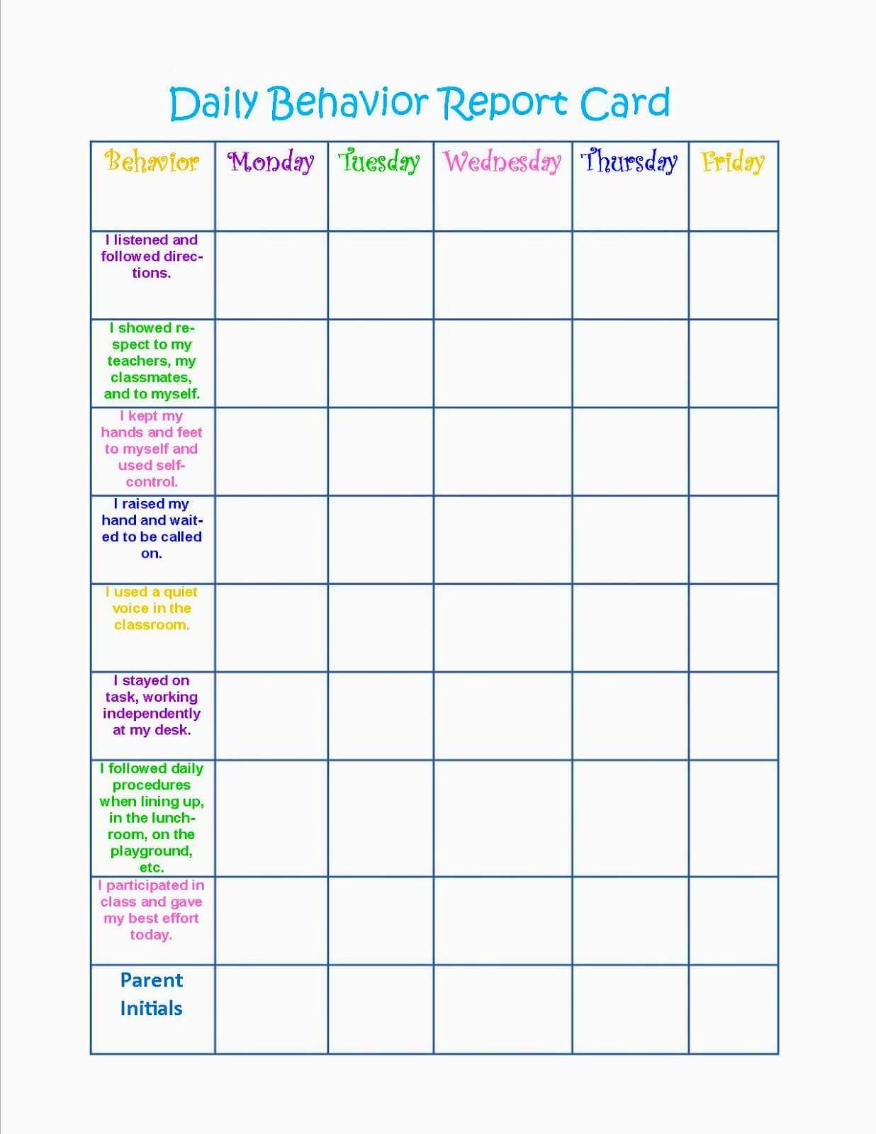 Monthly Behavior Chart Template New Calendar Template Site Within Daily Behavior Report Template