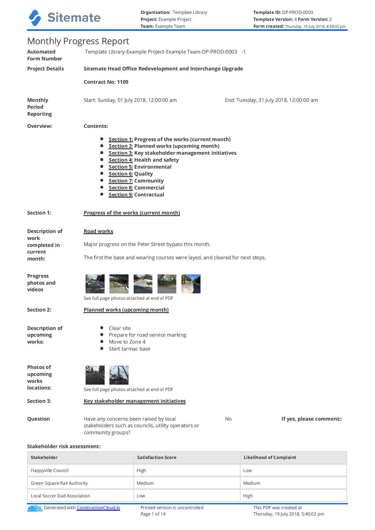 Monthly Construction Progress Report Template: Use This Regarding Progress Report Template For Construction Project
