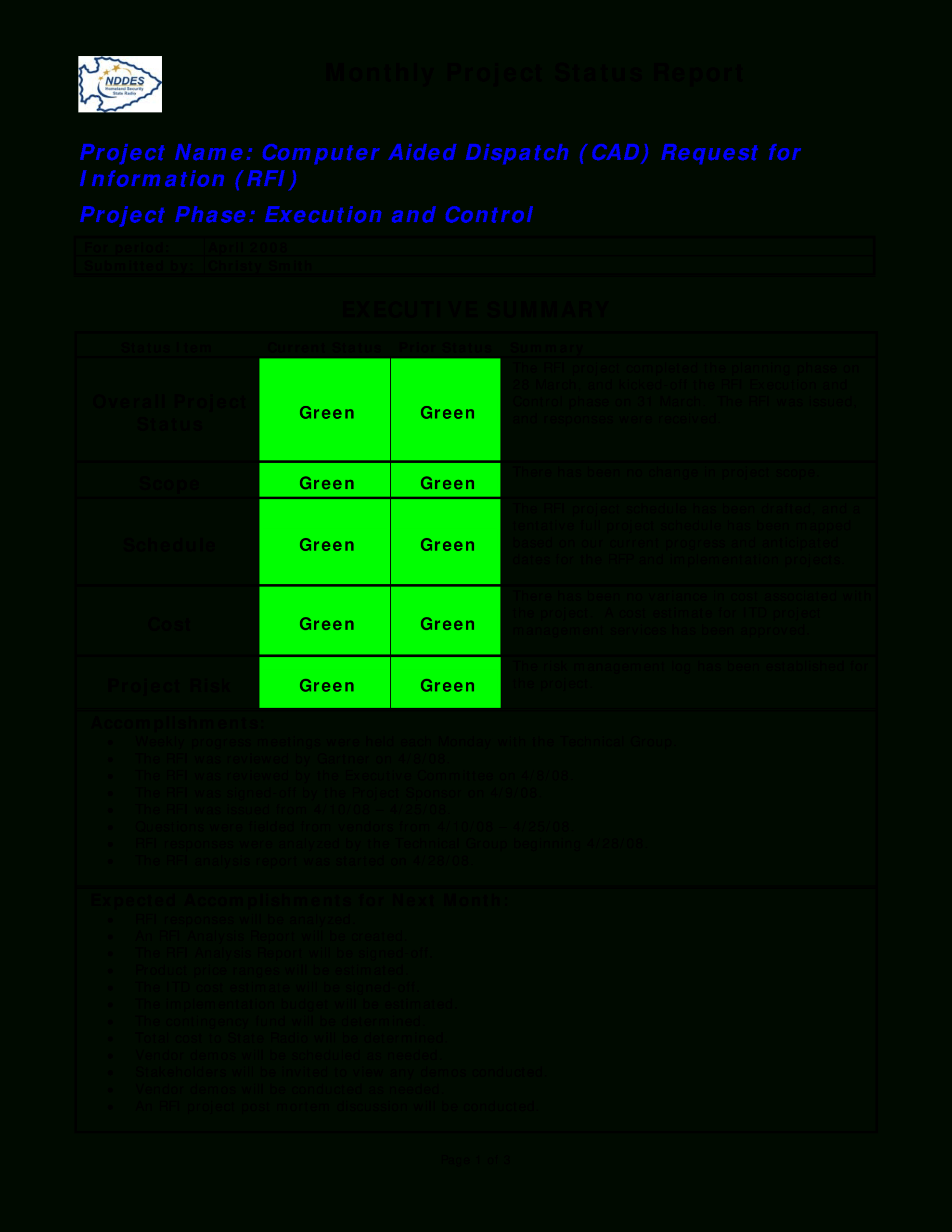 Monthly Project Status Report | Templates At With Project Monthly Status Report Template