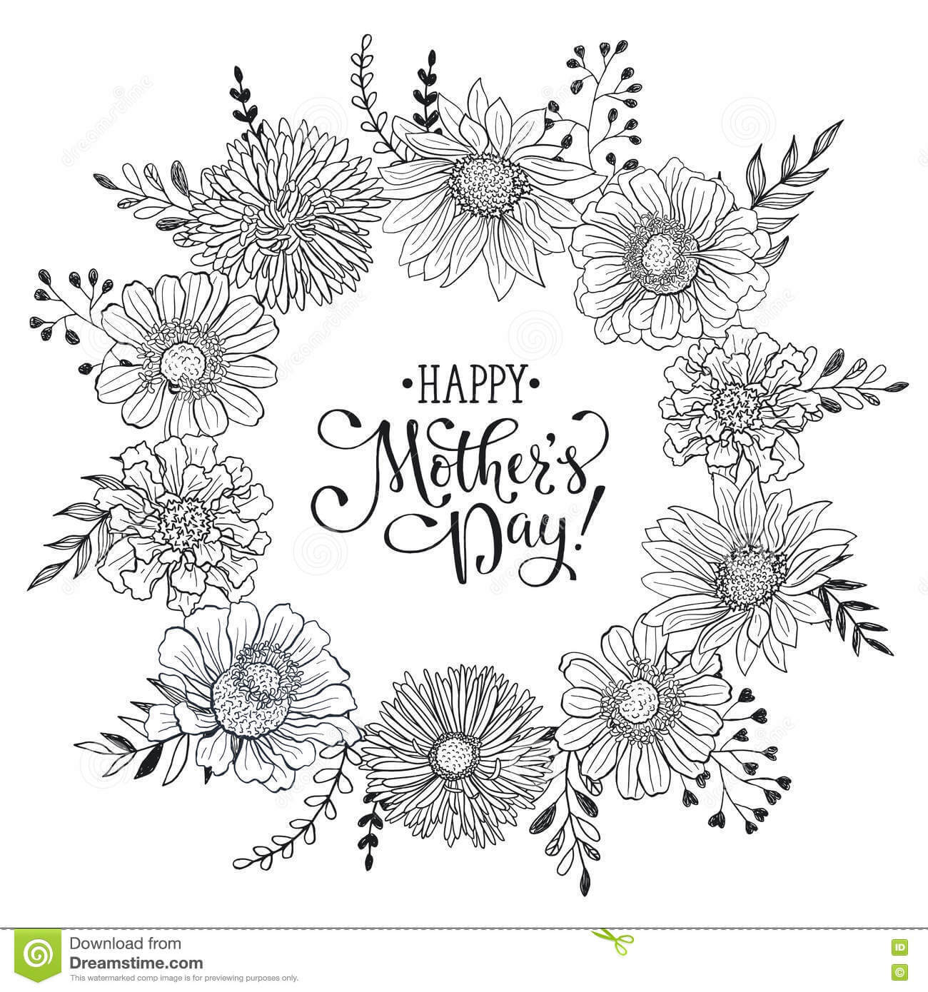 Mother's Day Card Stock Vector. Illustration Of Monochrome With Mothers Day Card Templates