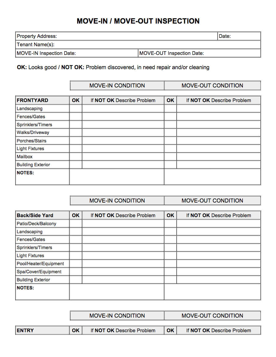 Move In / Move Out Inspection Pdf | Being A Landlord, Moving Within Property Management Inspection Report Template