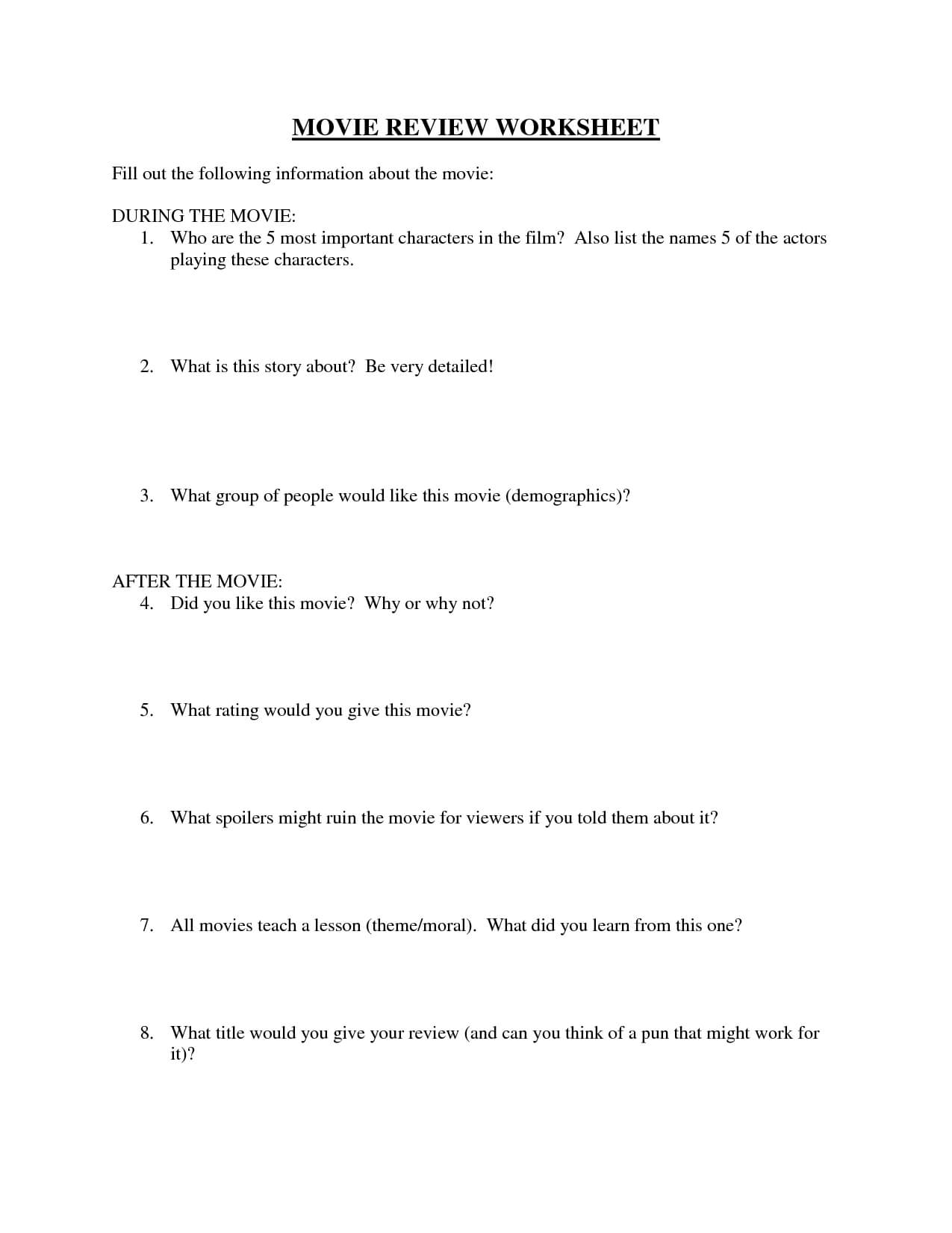 Movie Review Worksheet | High School English Lesson Plans In Skeleton Book Report Template