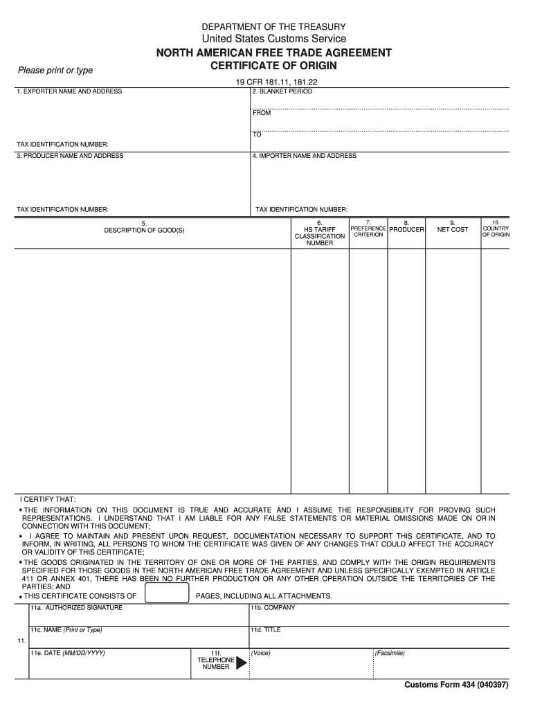 Nafta Certificate Of Origin - Fill Online, Printable With Regard To Nafta Certificate Template