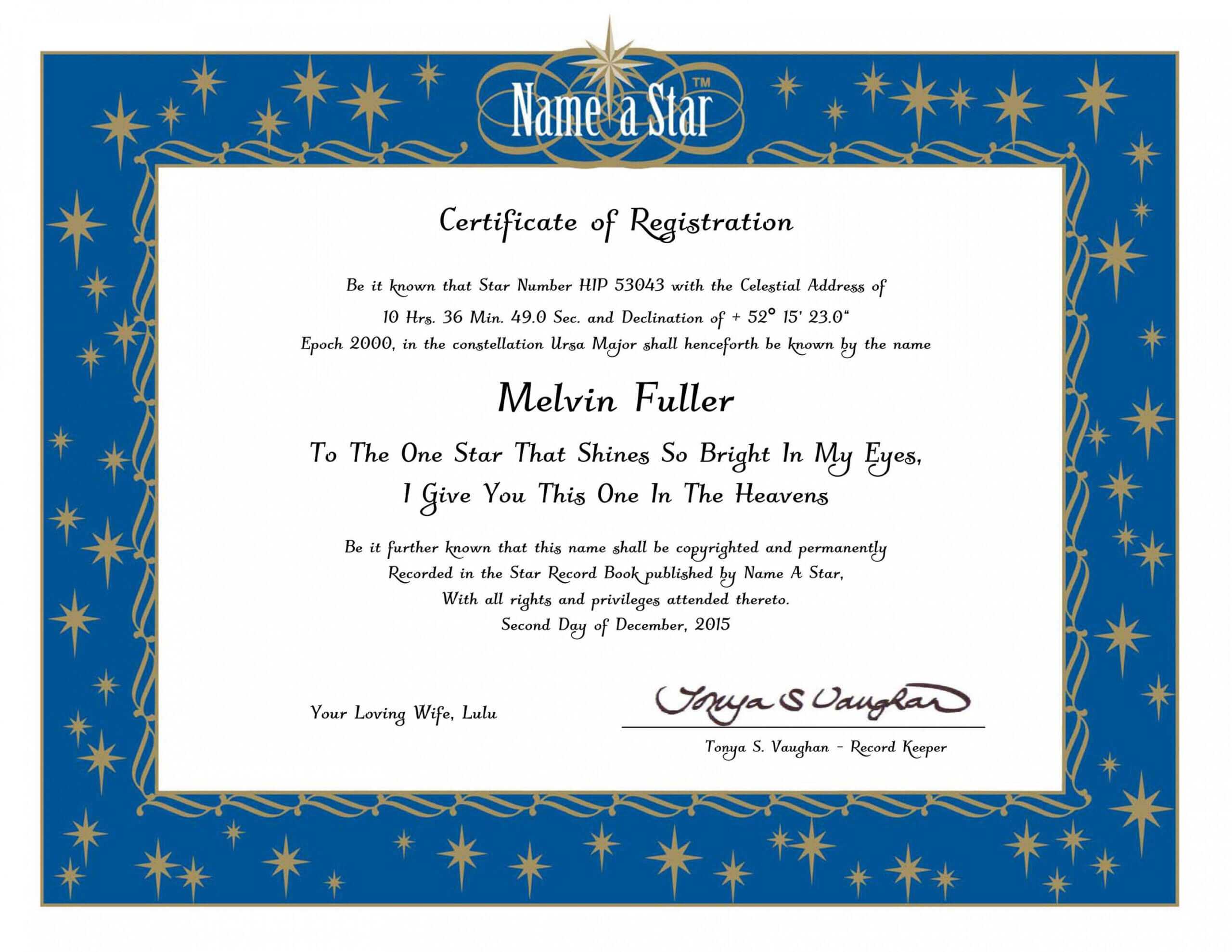 Name A Star Certificate Template With Regard To Star Naming Certificate Template