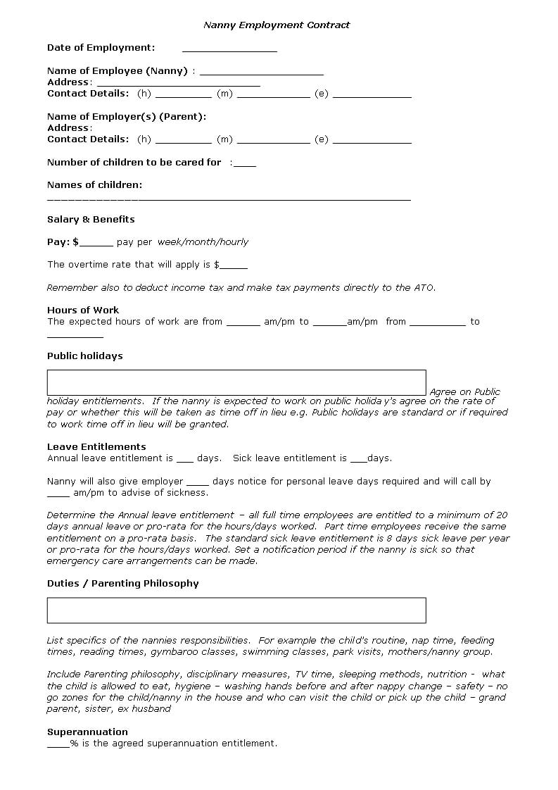 Nanny Contract Template – Nanny Agreement Template | Nanny Within Nanny Contract Template Word