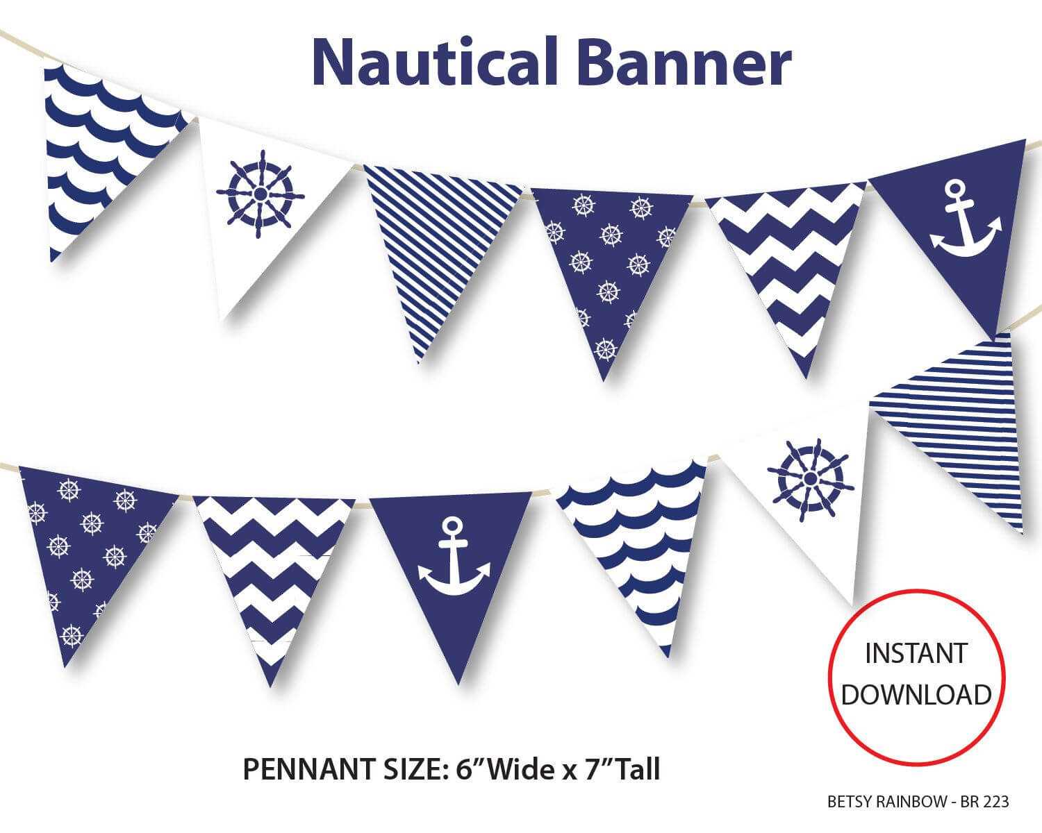 Nautical Banner, Printable Banner, Nautical, Diy Party, Navy Intended For Nautical Banner Template