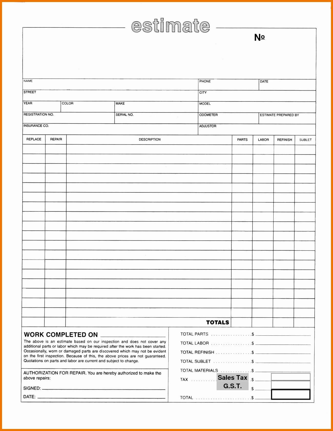 New Estimate Template Free #exceltemplate #xls #xlstemplate Intended For Blank Estimate Form Template