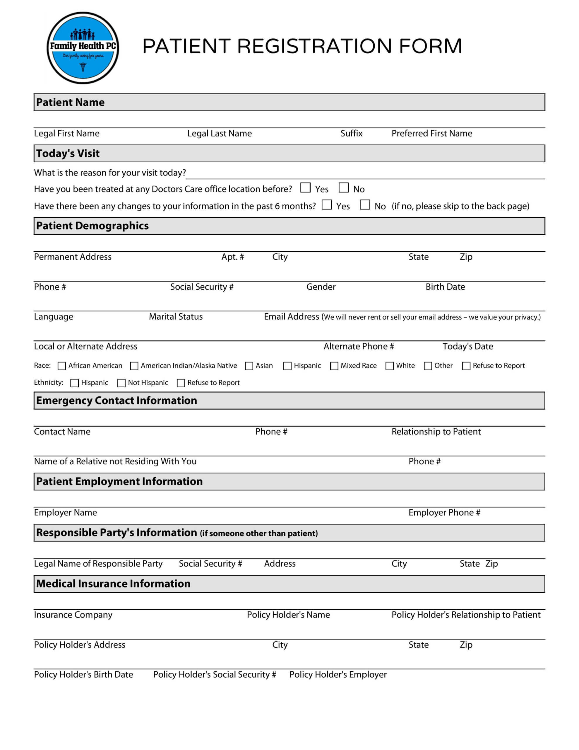 New Patient Registration Form | Registration Form, Vet For Camp Registration Form Template Word
