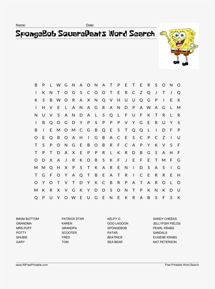 New Spongebob Word Search Free Squarepants Templates Inside Blank Word Search Template Free