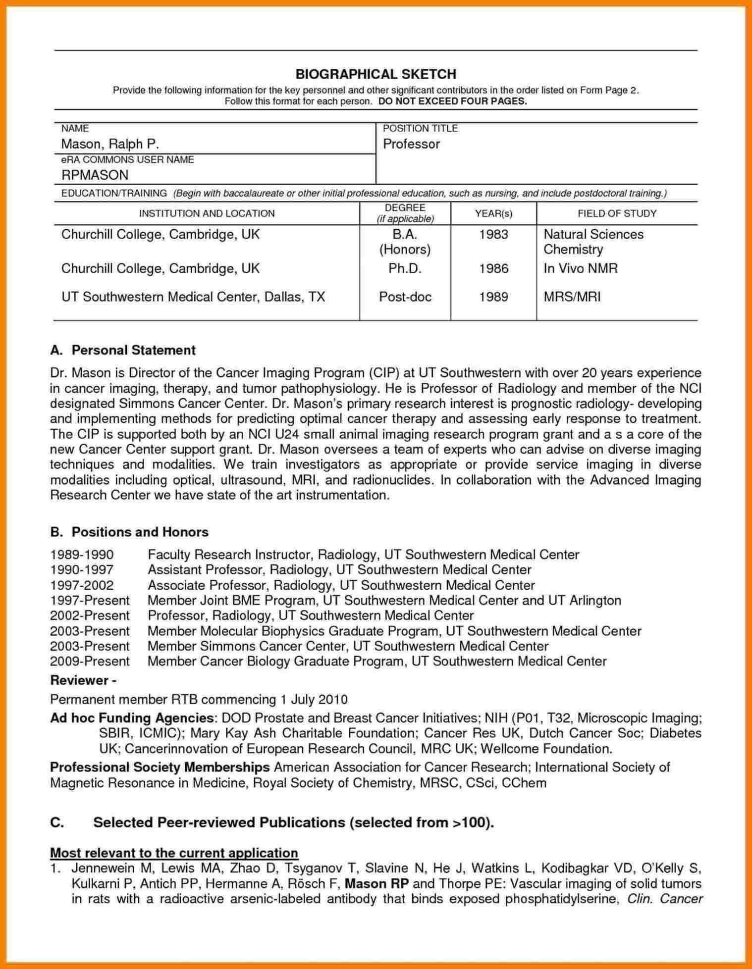 Nih Biosketch Template Doc | Digitalhiten Inside Current Nih Intended For Nih Biosketch Template Word