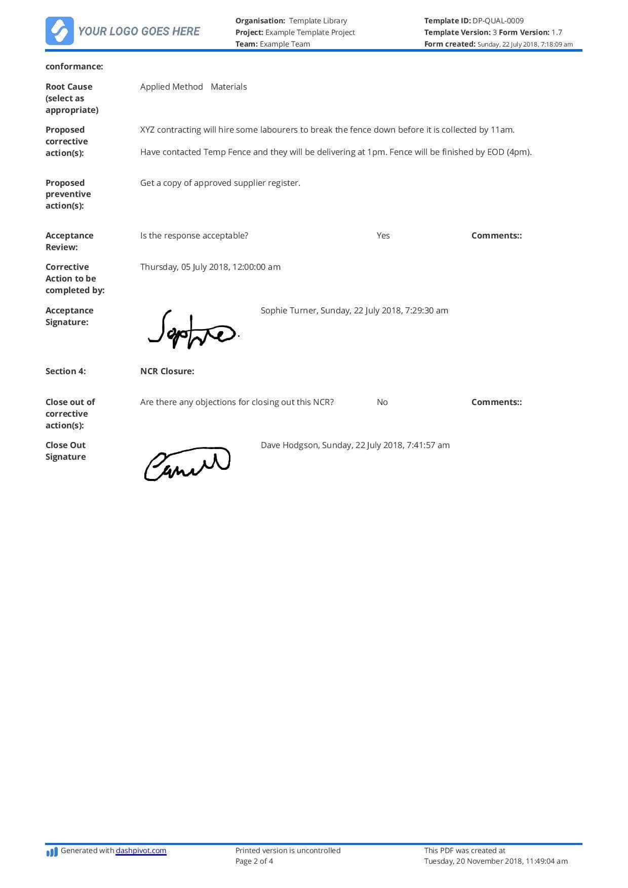 Non Conformance Report Example: Here's What Your Ncr Should With Ncr Report Template