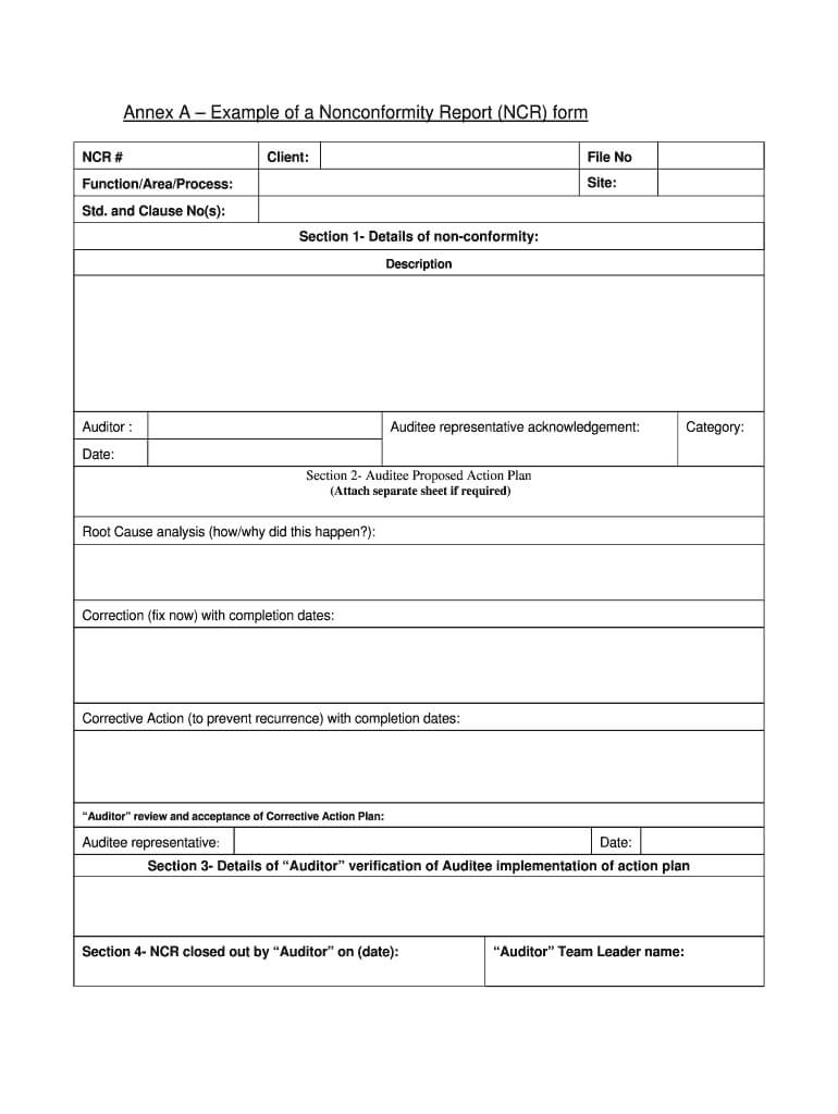 Non Conformity Report Template – Fill Online, Printable Inside Ncr Report Template