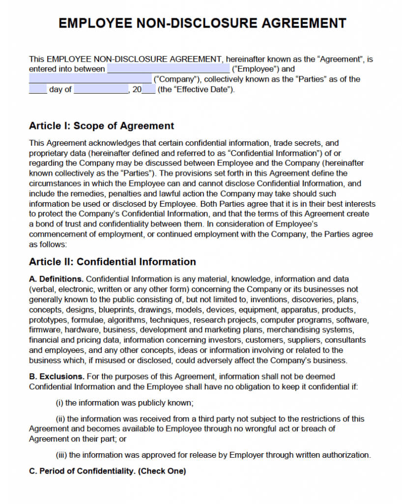 Non Disclosure Agreement (Nda) Template – Sample With Regard To Nda Template Word Document