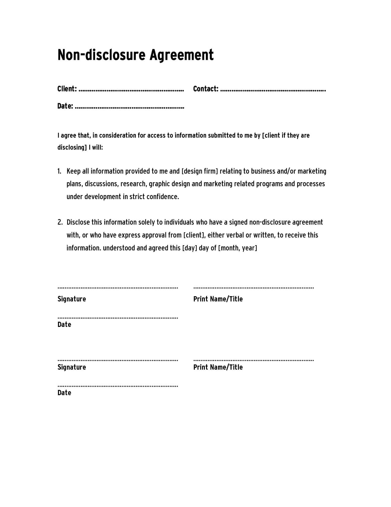 Non Disclosure Agreement Template ,confidentiality Agreement For Nda Template Word Document