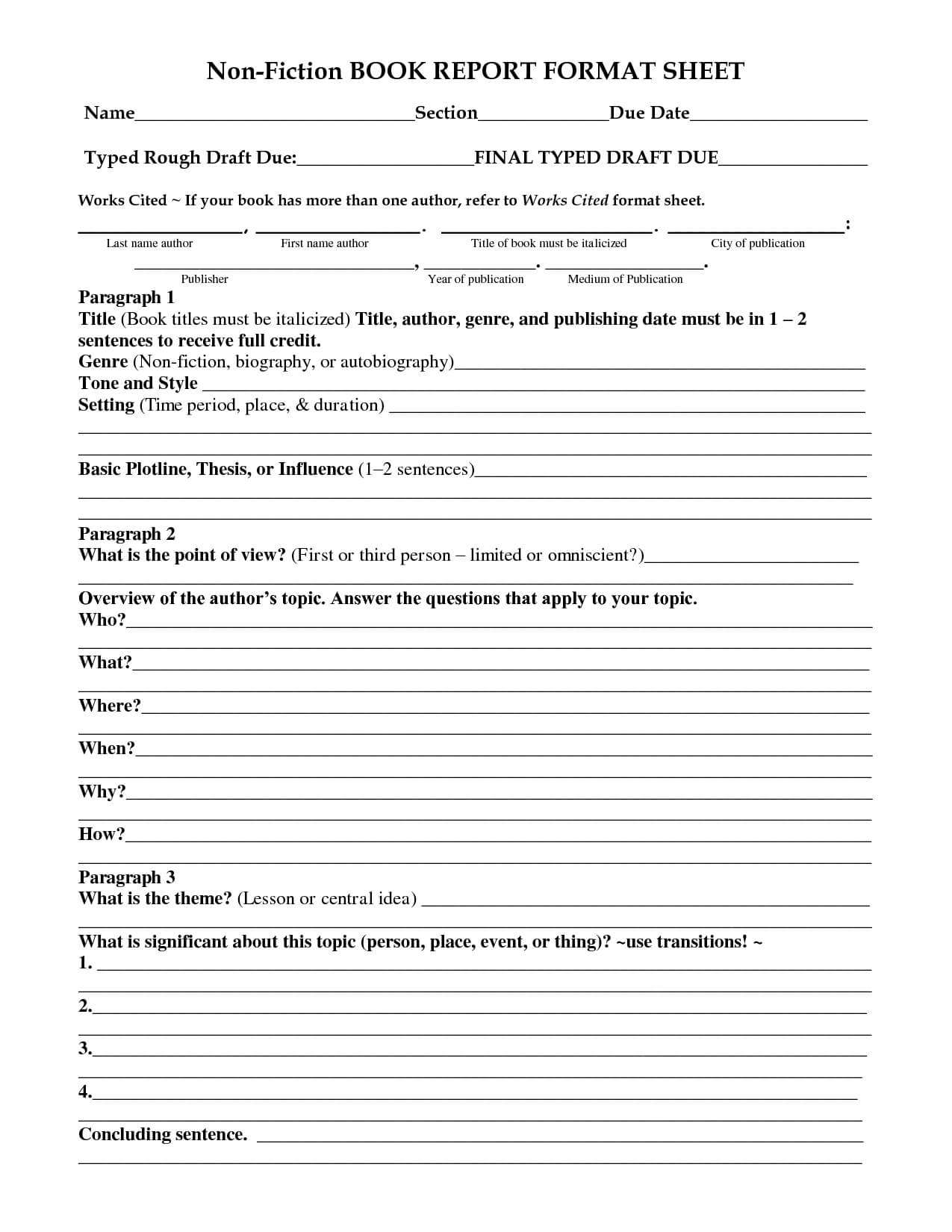 Non Fiction Book Report Template Middle School High Pin In Middle School Book Report Template