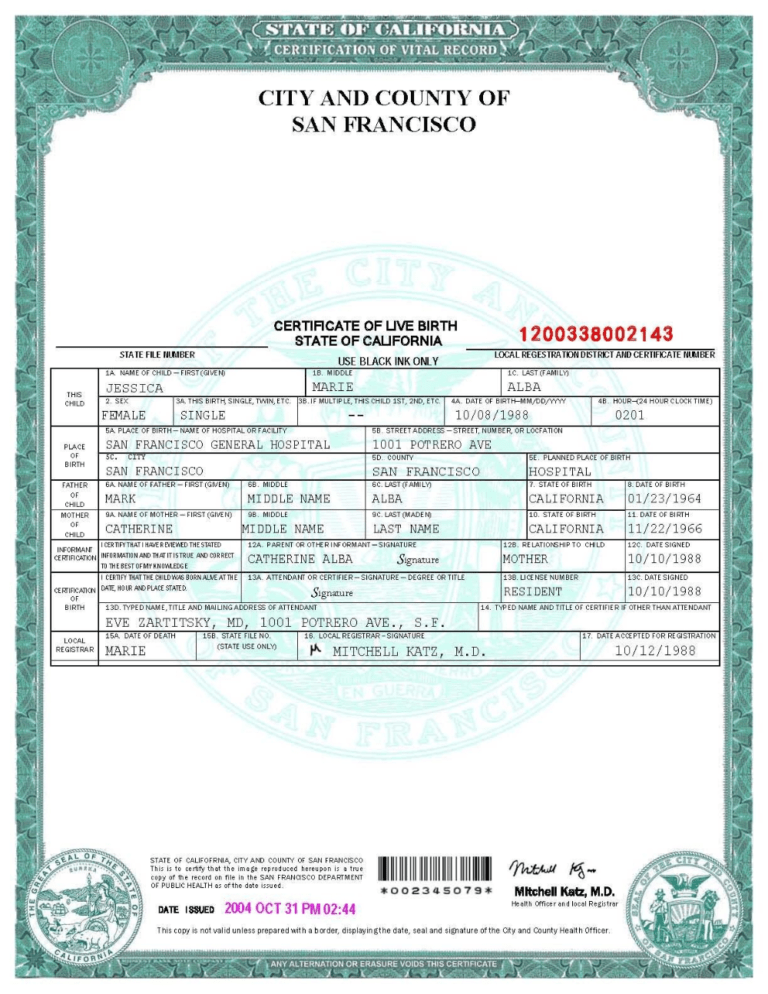 Fake Birth Certificate Template