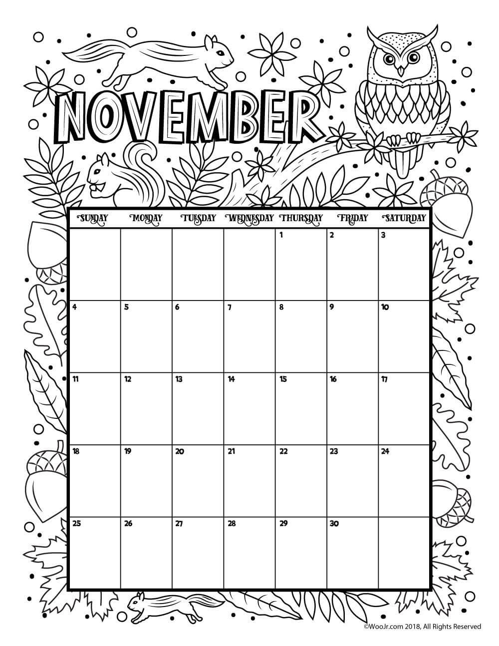 November 2018 Calendar Page Word Excel Template | Kids Regarding Blank Calendar Template For Kids