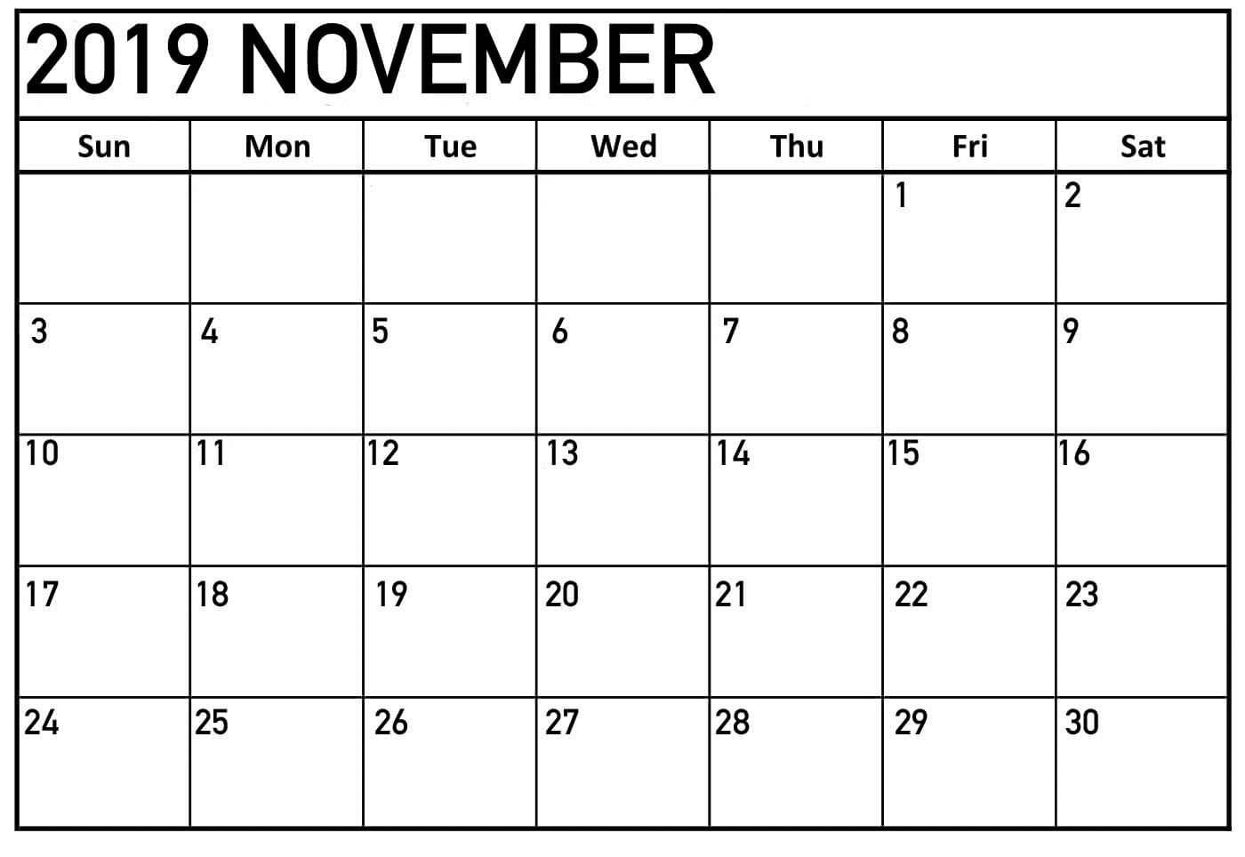 November 2019 Printable Calendar One Page Template – Latest For Full Page Blank Calendar Template