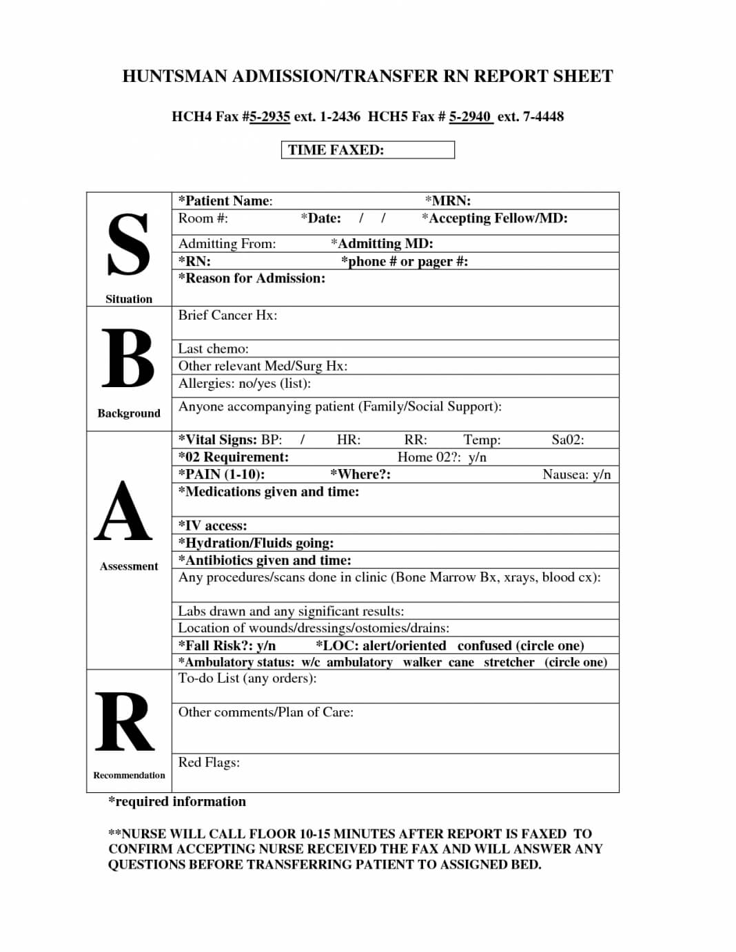 Nursing Report Example Examples Med Surg Assessment Huntsman With Sbar Template Word