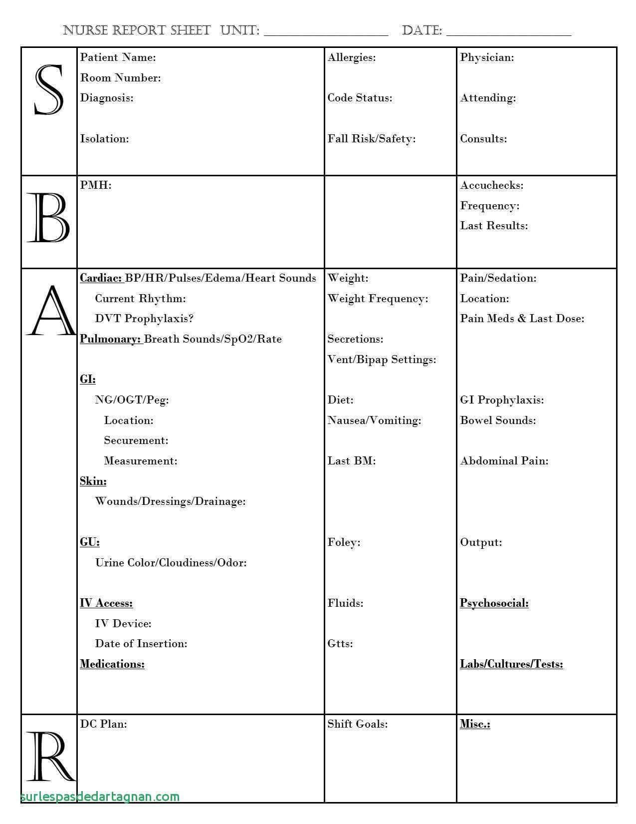 Nursing Report Sheet Template Together With Sbar Nurse With Nursing Report Sheet Templates