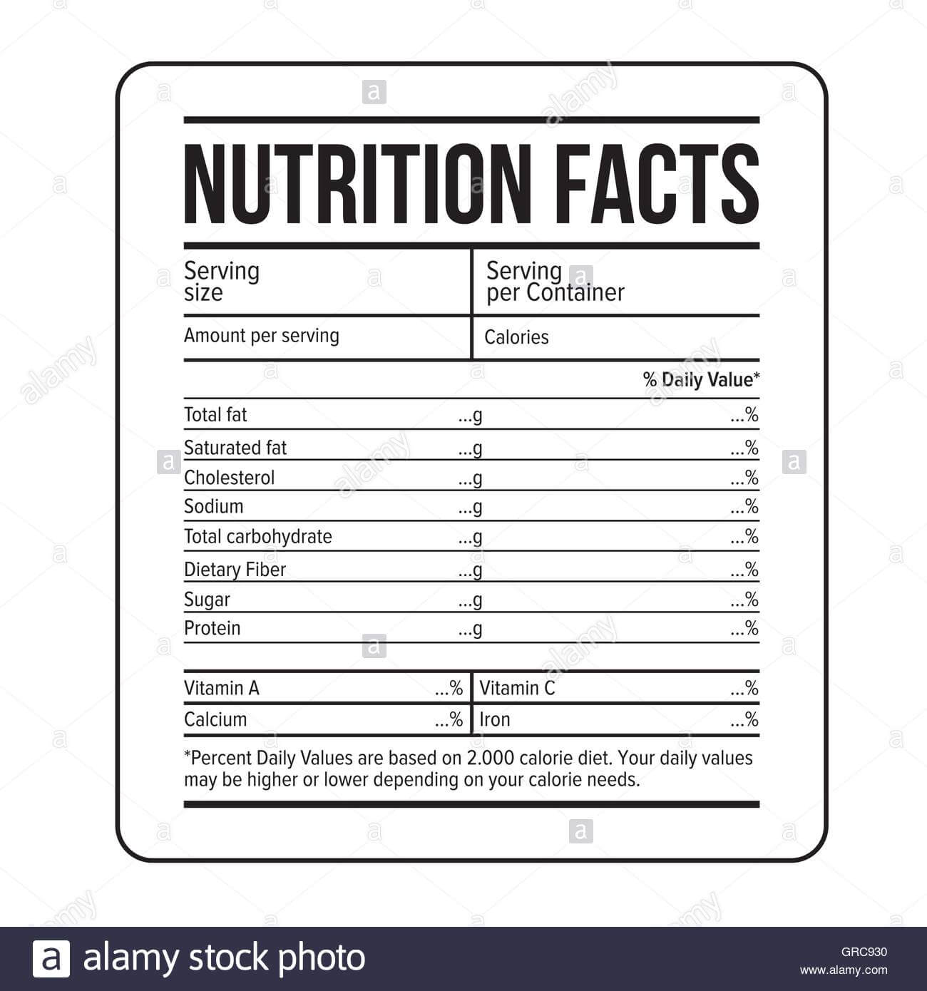 Nutrition Facts Label Template Vector Stock Vector Art Intended For Blank Food Label Template