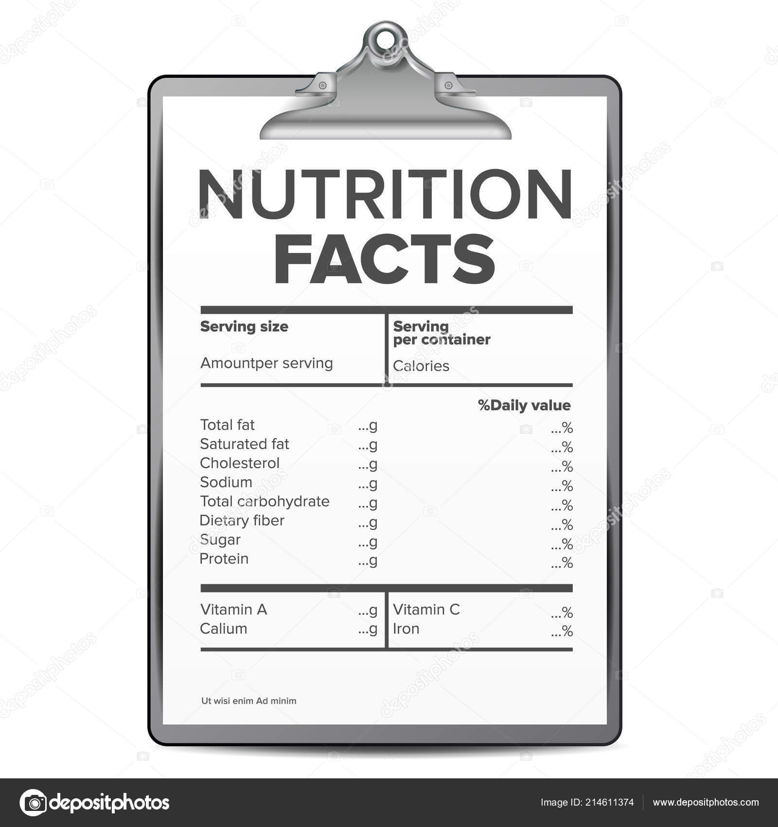 Nutrition Facts Vector. Blank, Template. Diet Calories List Pertaining To Blank Food Label Template