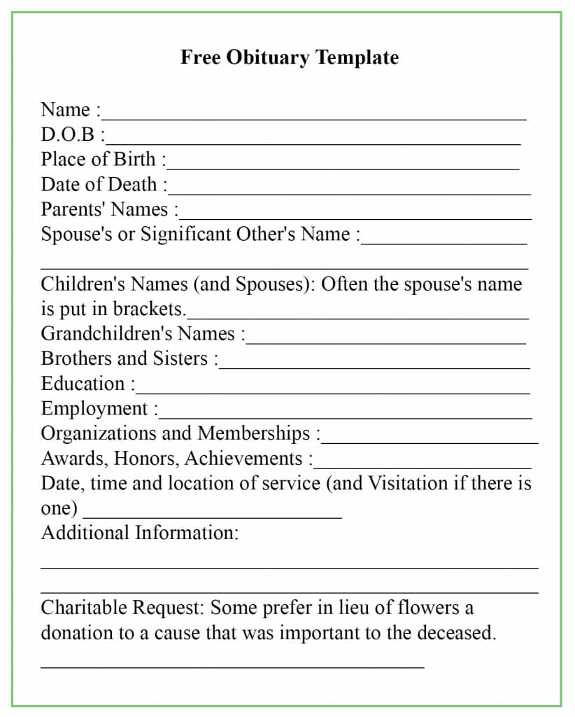 Obituary Template Regarding Fill In The Blank Obituary Template