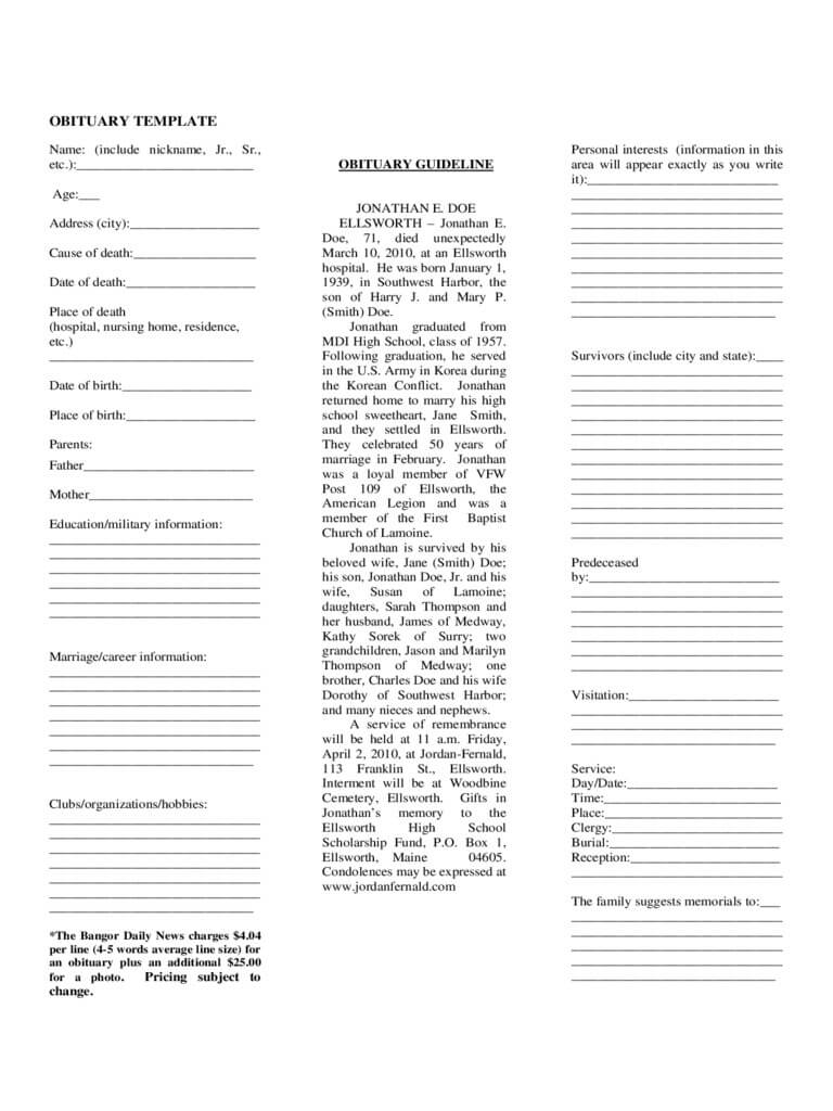 Obituary Template With Pictures Inspirational 51 Obituary Inside Obituary Template Word Document