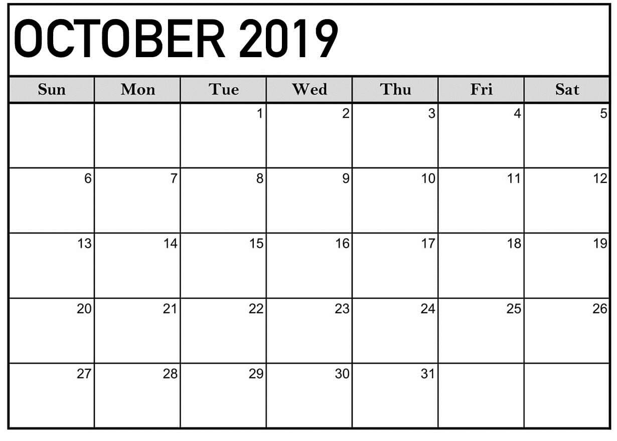 October 2019 Calendar Printable Word Template – Latest With Regard To Blank Calander Template