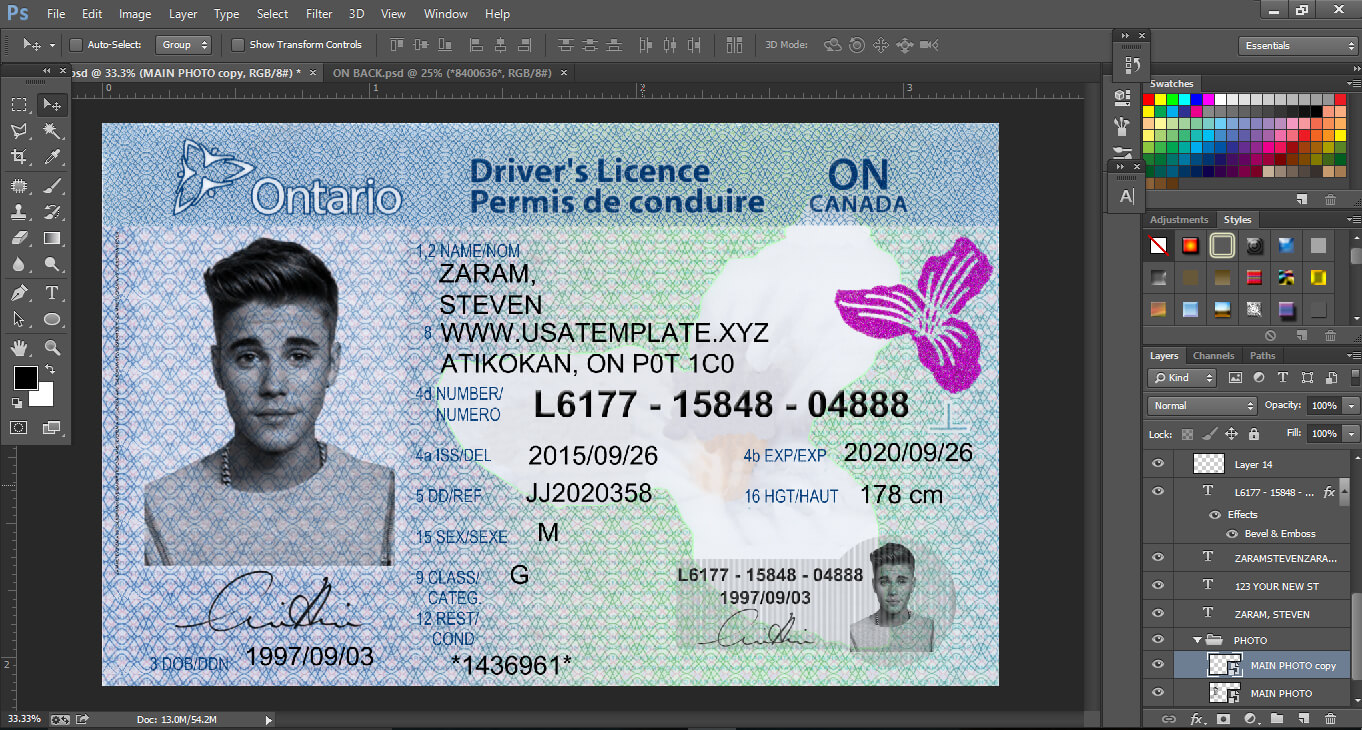 Ontario Driver License Psd Template (Newest Version) – Psd Throughout Blank Drivers License Template