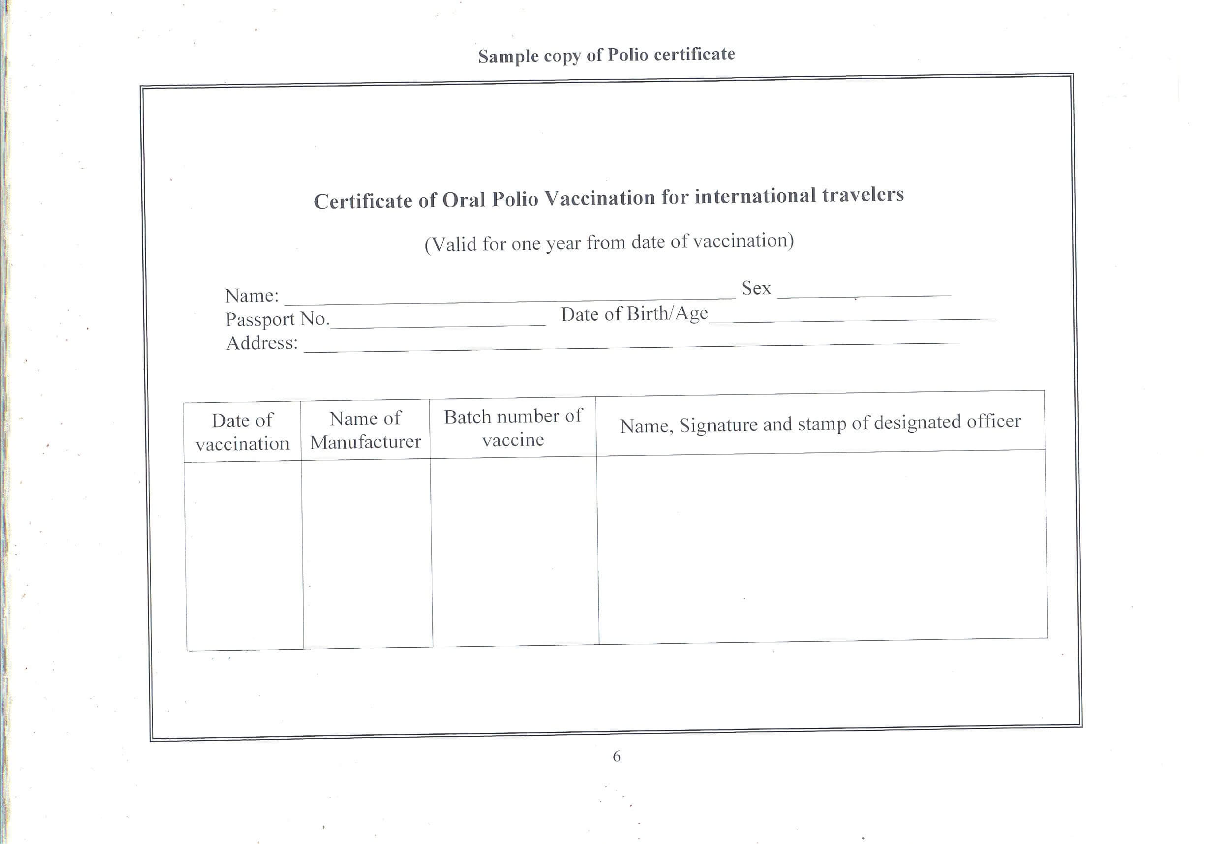 Oral Polio Vaccination (Opv) Requirements From India – Chalo With Regard To Certificate Of Vaccination Template