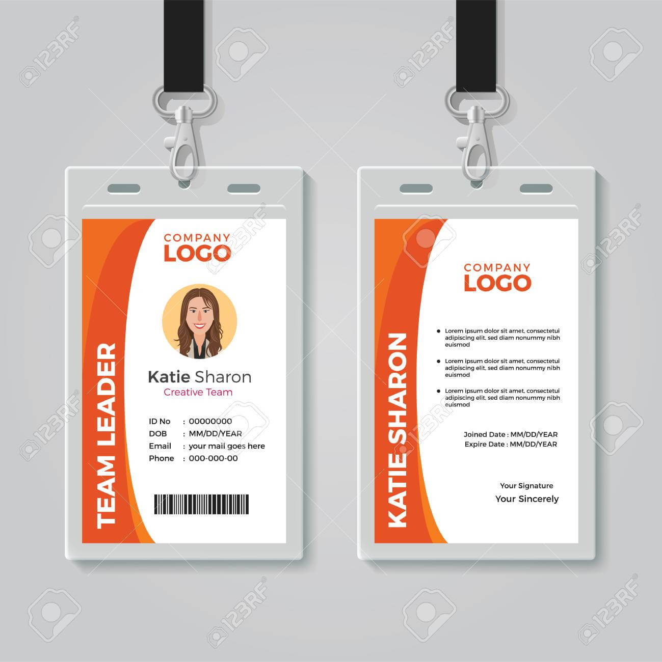 Orange And White Corporate Id Card Template For Work Id Card Template