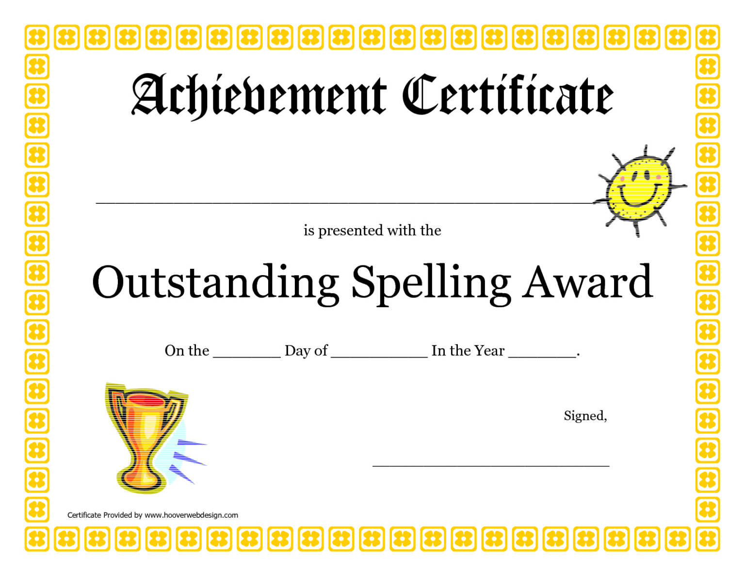 Outstanding Spelling Award Printable Certificate Pdf Picture Throughout