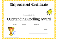 Outstanding Spelling Award Printable Certificate Pdf Picture throughout Spelling Bee Award Certificate Template