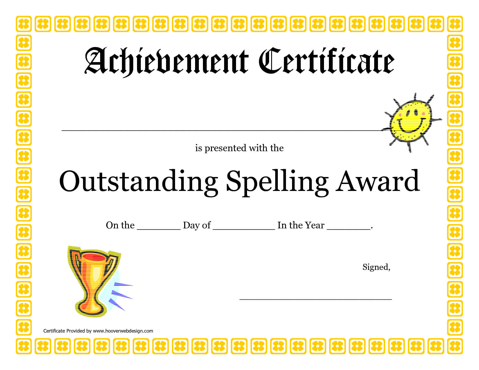 Outstanding Spelling Award Printable Certificate Pdf Picture Throughout Spelling Bee Award Certificate Template