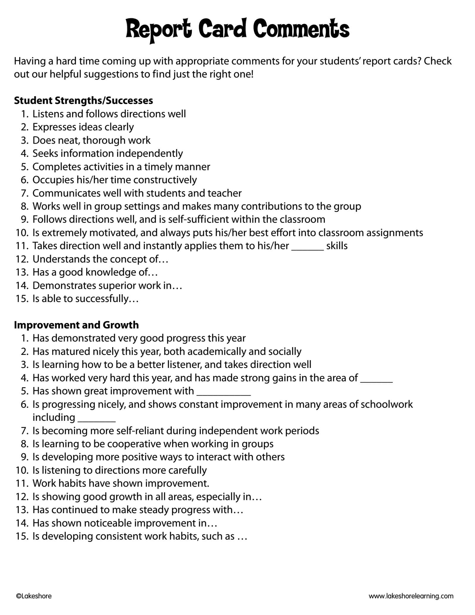 Page 1 Of 2 | Report Card Comments, School Report Card Pertaining To Character Report Card Template