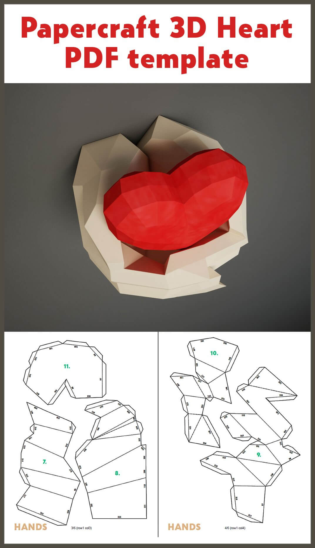 Paper Craft Hands With Heart, Papercraft 3D Wall Decor, Diy In 3D Heart Pop Up Card Template Pdf